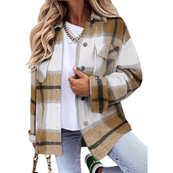 Women Yellow Collared V Neck Button Down Oversized Long Sleeve Shirt Top - Picture 3 of 5